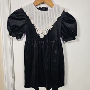 Vintage 1990s Bonnie Jean Girls Toddler Black Velvet & White Lace Dress 4T